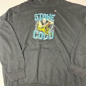 WWE Stone Cold Black Hoodie with Stone Cold Teal & Yellow Graphic